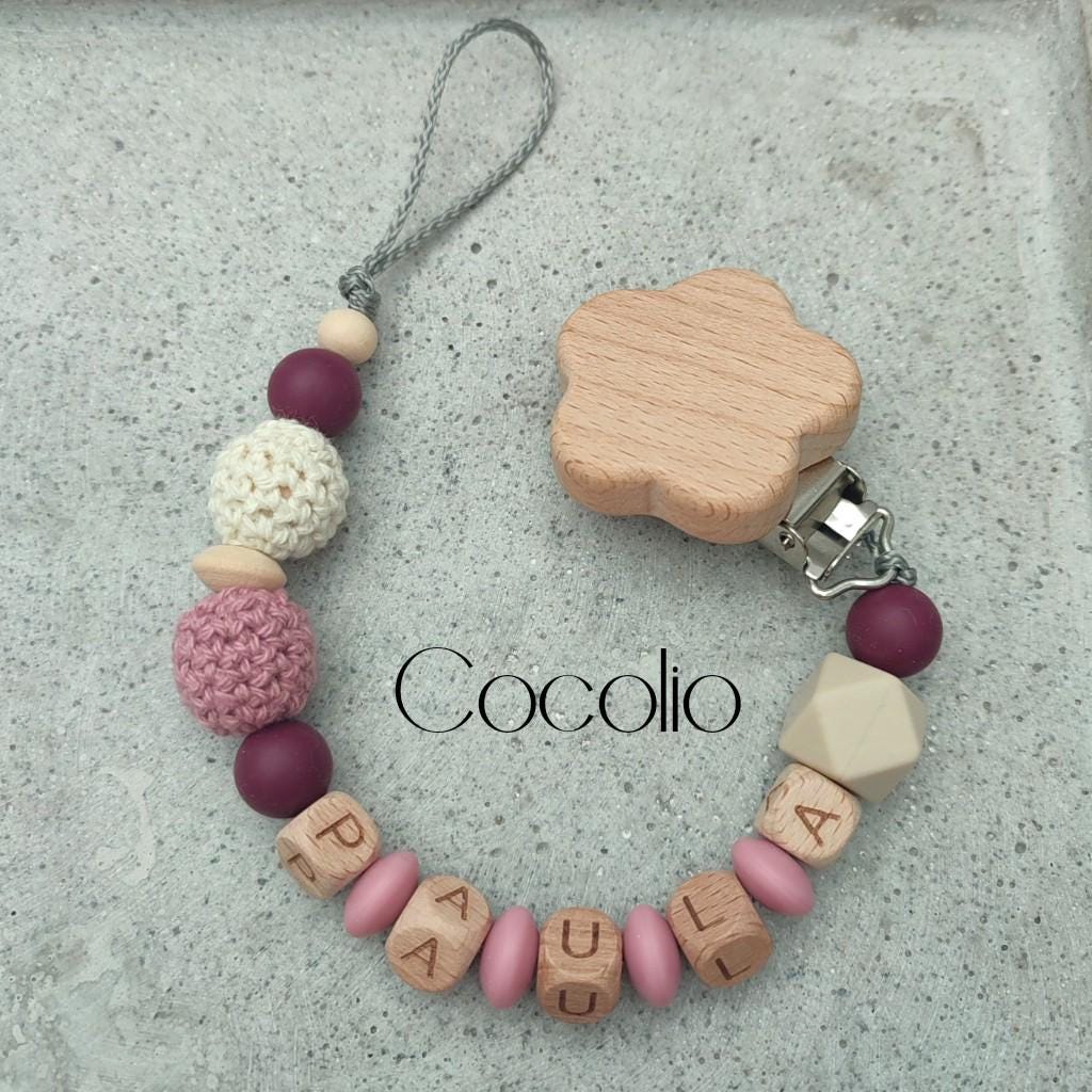 Schnullerkette Personalisiert Weinrot/Creme/Altrosa von CocolioHandmade