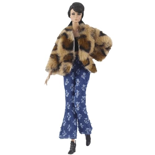 Codulu 11.5 Zoll Amerikanische Puppenkleidung Mädchen Puppe 12 Zoll Winter Casual Kleidung Plüsch Mantel Leopard Hose Stricken Schuhe BJD 1/6 Spielzeug 4pcs/set #H von Codulu