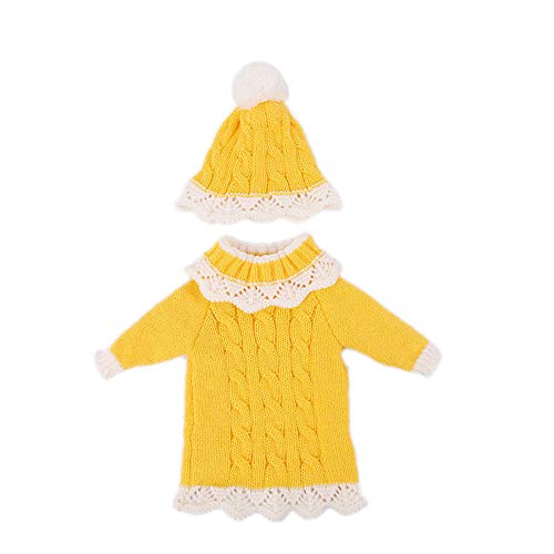 Codulu 18 Zoll Amerikanische Puppen Kleidung Puppen-Strickkleid mit Hut Lässige Winterkleider Zubehör für 43-46cm-2 Teile/Set-Gelb von Codulu