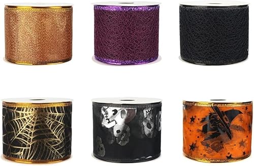 Codulu Halloween-Satinband, Geschenkband, Bündel für Hochzeitsschleifen, DIY-Projekte, 6 Rollen von Codulu