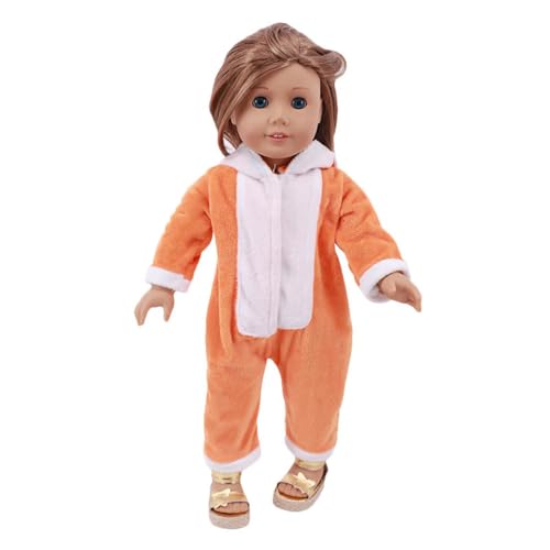 Codulu Kleidung für 18 Zoll amerikanische Puppen-Plüsch-Puppen-Overall mit Kapuze Pyjamas Kleider Zubehör für 43-46 cm Puppen-Puppen-1 Set-Orange von Codulu