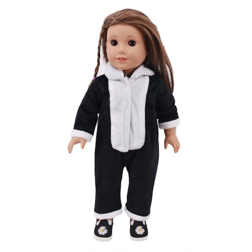 Codulu Kleidung für 18 Zoll amerikanische Puppen-Plüsch-Puppen-Overall mit Kapuze Pyjamas Kleider Zubehör für 43-46cm-1 Set-Schwarz von Codulu