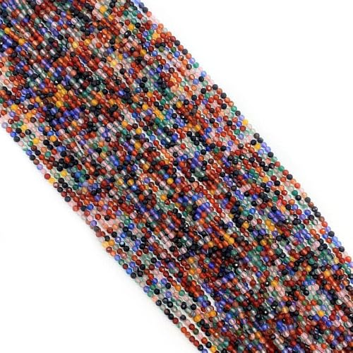 Codulu Natürliche bunte Steinperlen, 2 mm, facettiert, runde Perlen mit Löchern, DIY für Armbänder, Halsketten, Schmuck, Schlüsselanhängerherstellung, L 380 mm von Codulu