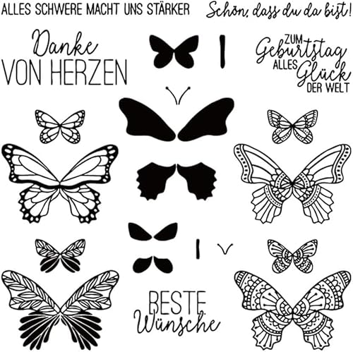 Codulu Silikon Clear Stamp Schmetterling Deutsch Transparent Siegel für Kartenherstellung Basteln Scrapbooking DIY Dekoration Album Geschenk von Codulu