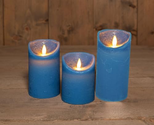 Coen Bakker 3er Set Kerze LED Echtwachskerze 10 cm + 12,5 cm + 15 cm Kerze Ø 7,5 cm viele Farben mit Timer flackender Docht Wachskerze Kerzen, Farbe:Blau von Coen Bakker