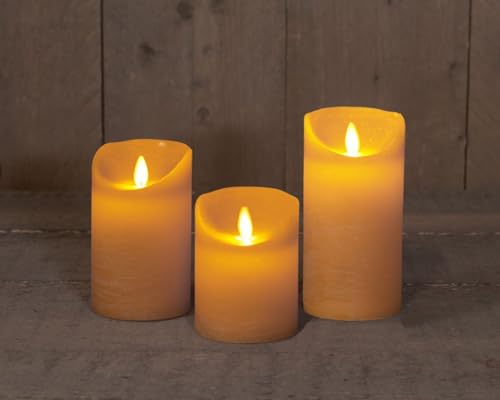 Coen Bakker 3er Set Kerze LED Echtwachskerze 10 cm + 12,5 cm + 15 cm Kerze Ø 7,5 cm viele Farben mit Timer flackender Docht Wachskerze Kerzen, Farbe:Ockergelb von Coen Bakker