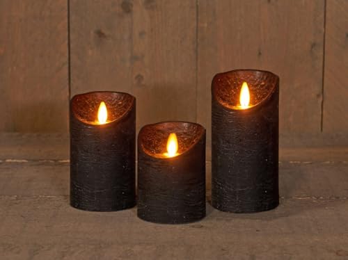 Coen Bakker 3er Set Kerze LED Echtwachskerze 10 cm + 12,5 cm + 15 cm Kerze Ø 7,5 cm viele Farben mit Timer flackender Docht Wachskerze Kerzen, Farbe:Schwarz von Coen Bakker