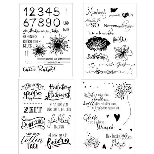 4 Blätter Silikonstempel Sprüche Deutsch Set Deutsch Stempel Silikon Clear Stamps Silikon Stempel Set für DIY Bullet Journal Scrapbooking Geburtstag Stempelset von Cohentbliss