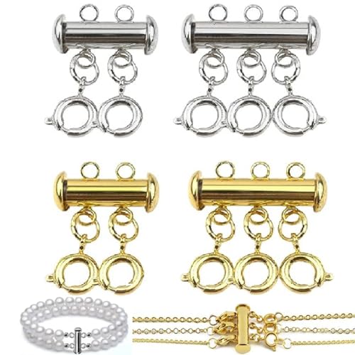 4 Stück Geschichtete Armbänder Halskettenverbinder Silber Gold Ketten Layering Verschluss 2/3 Stränge Ketten Layering Verschluss für Geschichtete Halsketten Armbänder Schmuckherstellung von Cohentbliss