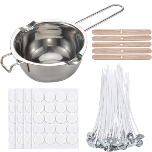 Cohentbliss Kerzen Selber Machen Set Kerzenherstellung Kit Duftkerze Geschenke Set Diy Set für Kerzenherstellung Wachsschmelztopf und 100 Kerzendochte,60 Kerzen Aufkleber,5 Dochthalter von Cohentbliss