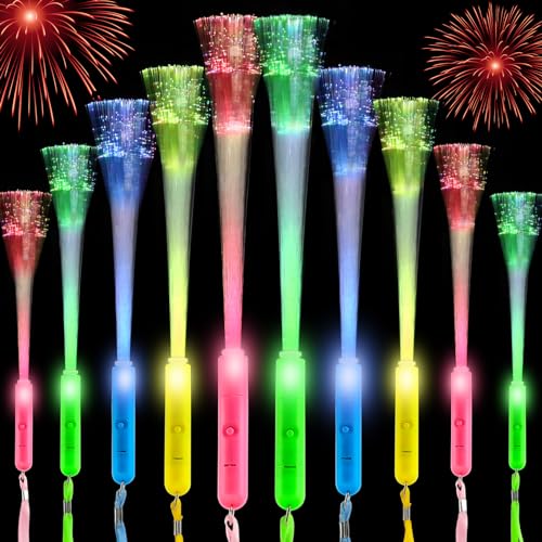 Coicok Leuchtstäbe Partyzubehör, Leuchtstab Kinder LED, Kindergeburtstag, LED Leuchtstab Glasfaser, 3 Modi Blinkende, 10 Stück Leuchtende Partyartikel für Kindergeburtstag, Hochzeit, Party, Lichtshows von Coicok