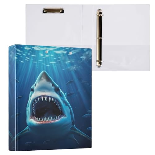 Coikll Shark Hardcover 3-Ringbuch mit Klemmbrett, transparenter Präsentations-Ordner, Organizer für 3-Locher, Briefgröße, 3,8 cm, Ordner für 200 Blatt von Coikll