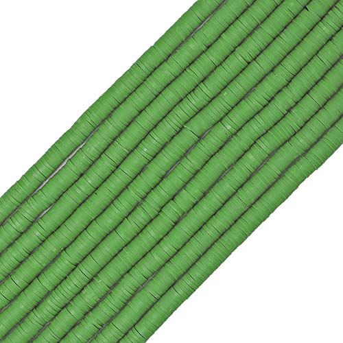 COIRIS 3400 Stück Heishi Vinyl-Perlen, handgefertigt, Polymer-Ton, Abstandshalter, 6 mm, flache Perlen für Surfer, Chocker, Halskette, Armband, Ohrringe, Schmuckherstellung (RT-Grass Green-6) von Coiris