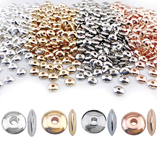 COIRIS 800 Stück 4 Farben Runde Abstandsperlen 6mm Gold Silber Rhodium Rose Vergoldetes Metall Lose Scheibenperlen für Armband Halskette Ohrring Schmuckherstellung(RT-CCB1) von Coiris