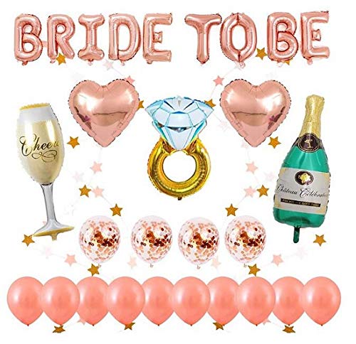 Rose Gold Junggesellinnenabschied Dekoration Luftballons Set, 1 Stück BRIDE TO BE Brief, 14 Stück Latex Luftballons, 5 Stück Folien ballons unterschiedlicher Form, 2 Meter Sternform hängende Girlande von DOJoykey