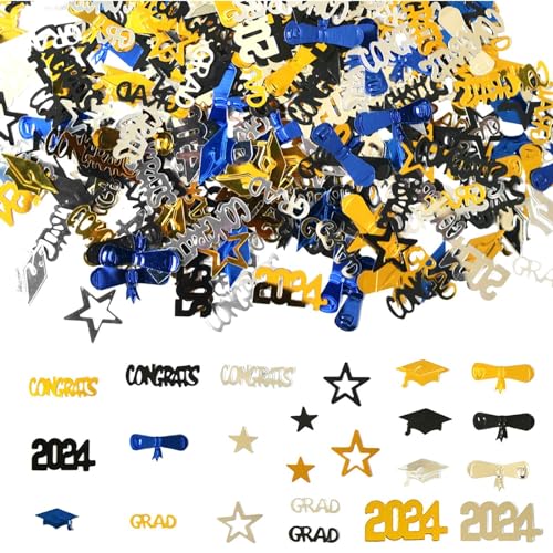 Cokbyavla 2024 Abschlussfeier Dekoration Schwarz Graduation Konfetti Gold Graduation Konfetti Blau Graduation Konfetti Abschlussfeier Supplies Graduation Party Dekorationen 2024 (Blau, Einheitsgröße) von Cokbyavla