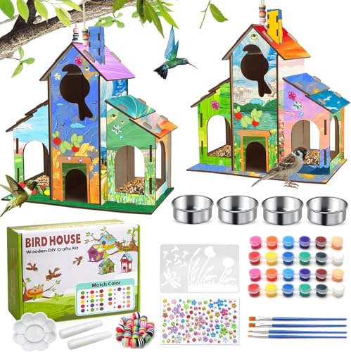 Vogelfutterhaus Bausatz,Kinder Holz Paint Vogelhaus Bastelset,DIY-Vogelhaus-Bausatz für Kinder zum Bauen, Kunsthandwerk aus Holzspielzeug, Alter 5–8 und 8–12 Jahre von Col-Pary