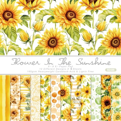 Sonnenblumen-Scrapbook-Papier, 15,2 x 15,2 cm, 48 Blatt/12 Designs, einseitiges Bastelpapier, gemustertes dekoratives Bastelpapier für DIY-Kartenherstellung und Bastelprojekte, 4 Blatt für jedes von Colabrili