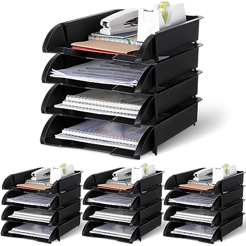 Colarr 16 Stück Papierablage, Schreibtisch-Organizer, stapelbar, Aktenablage, Schreibtischablage, Kunststoff, Briefhalter, Briefablagen für Büro, Klassenzimmer, 33 x 25,4 x 7 cm, schwarz von Colarr