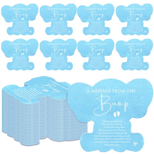 Colarr Papierservietten für Babyparty, Elefant, 3-lagig, gefaltet, Party-Servietten, eine Nachricht von der Bump, Babyparty, Dekoration für Geschlechtsoffenbarung, Partyzubehör, Blau, 100 Stück von Colarr