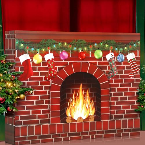 Colarr Weihnachtskamin Karton Riesiger roter Ziegelkamin Karton 3D Lagerfeuer Fake Mittelstück für Weihnachtsfeier Hintergrund Dekor, 93 x 71 x 17 cm von Colarr