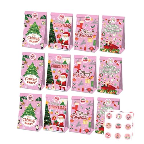 Colcolo 12 Stück Weihnachtsgeschenk-Papiertüten, Keks- und Süßigkeitentüten, Aufbewahrung, leichte Verpackungstüten, multifunktionale Partygeschenktüten, Style C von Colcolo