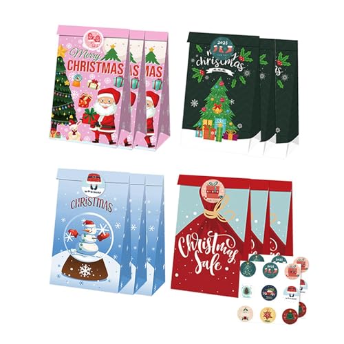 Colcolo 12 Stück Weihnachtsgeschenk-Papiertüten, Keks- und Süßigkeitentüten, Aufbewahrung, leichte Verpackungstüten, multifunktionale Partygeschenktüten, Style D von Colcolo