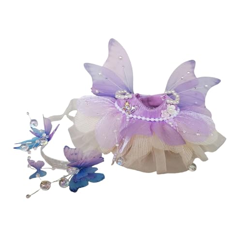 Colcolo 15–17 cm große Puppenkleidung aus Plüsch, Foto-Requisiten, Feenkleid mit Haar-Accessoire, bequemes, stylisches, süßes Puppenzubehör aus Plüsch, Violettweiß von Colcolo