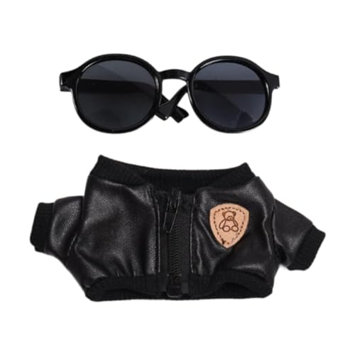 Colcolo 2 Stück Modepuppen Schwarze Jacke und Sonnenbrille Kostüm Zubehör, handgefertigte Kleidung für 15cm Puppen Neujahrsgeschenke, Geburtstagsgeschenke von Colcolo