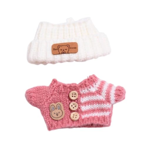 Colcolo 2 Stück Puppenpullover und Hut, Miniaturkleidung, Puppenzubehör, abnehmbare handgefertigte Kleidung für 15–17 cm große Puppen, Mädchenpuppen, Roter, Weißer Hut von Colcolo