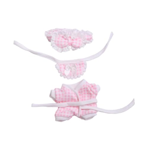 Colcolo 3-teiliges Puppen-Pyjama und Lätzchen-Stirnband-Kostüm-Zubehör, Miniatur-Kleidung für 17 cm große Puppen, Jungen-Puppen, Mädchen-Puppen, Rosa von Colcolo