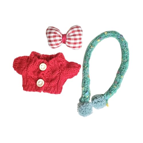 Colcolo 3X Modepuppen-Pullover und Schal-Schleifen-Haarnadel, Miniatur-Kleidungs-Outfits für 17-cm-Puppen als Neujahrsgeschenke, Rot von Colcolo