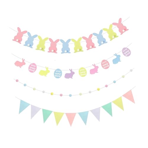 Colcolo 4X Ostern Banner Dekorationen Bunting Home Decor Request Hasenschild Hängende Girlande für Veranda Gartenparty Yardtür von Colcolo