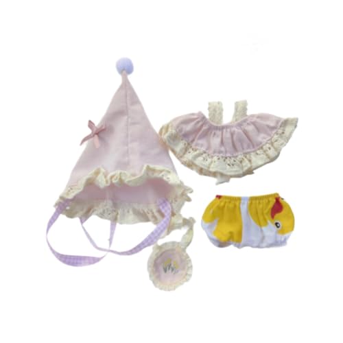 Colcolo 4X Puppen-Elfenkleidung mit Hose, Hut, Tasche, Kostüm-Accessoire, Miniatur-Kleidung für 17cm Puppen zum Anziehen, Rosa von Colcolo