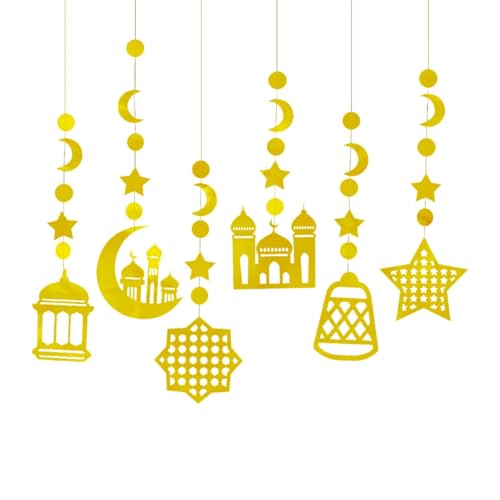 Colcolo 6PCS Ramadan Eid Dekoration Streamer Ornament Islam Festival Party Lieferungen Geschenke Hängende Wanddekoration zum Geburtstag zu Hause, Gold von Colcolo