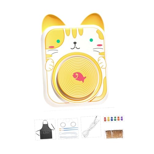 Colcolo Elektrisches Töpferscheiben-Set für Kinder, Porzellanmaschinenhersteller, DIY-Pigmente, Anfänger-Töpfermaschine, komplettes Töpferset, Katze von Colcolo