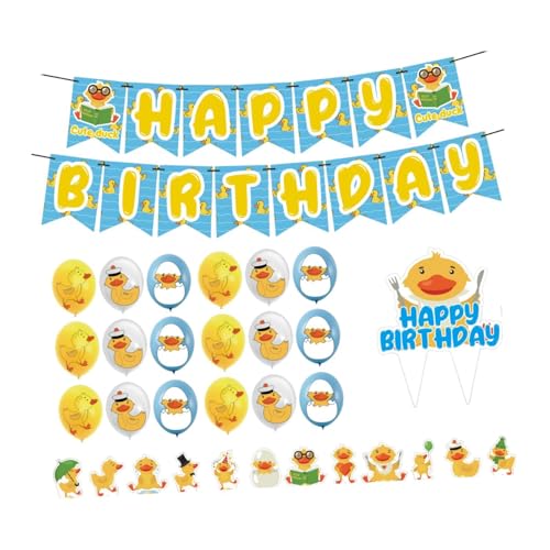 Colcolo Entengeburtstagdekorationen Partyzubehör Luftballons Banner, süß, Foto Requisiten Kuchen Cupcake Topper für Jungen Mädchen, Kinder von Colcolo