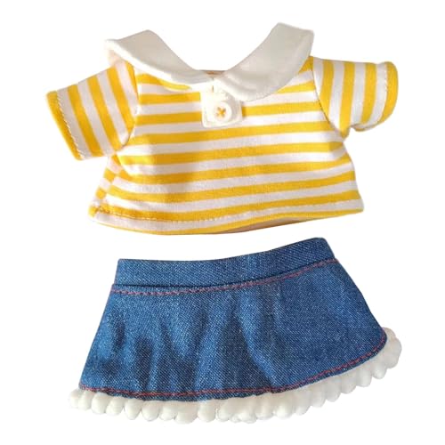 Colcolo Fashion Doll T-Shirt + Jeansrock, handgefertie Kleidung, weiches DIY-Kostümzubehör für 20-cm-Puppen, Mädchenpuppen, Kindergeschenke, gelber Streifen von Colcolo