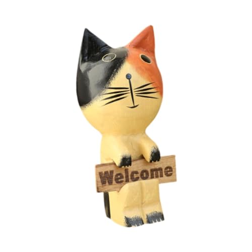 Colcolo Katze Begrüßungsstatue Holzfigur Kunstwerk Kitty Skulptur Tabletop Orament für Tisch Mittelstücke Büro Flur Bücherregal von Colcolo