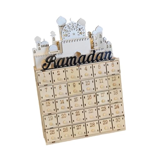 Colcolo LED Ramadan Adventskalender, Eid Mubarak Dekor, Kinder Geschenk Holz mit 30 Lagerschubladen Dekorationen für Wohnzimmer Büro von Colcolo