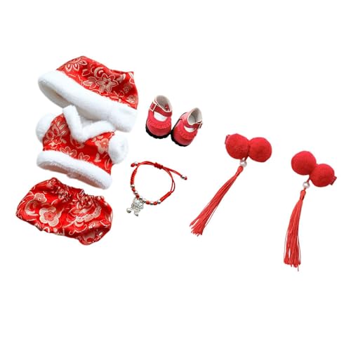 Colcolo Plüsch-Puppenkleidung für 17 cm große Puppen, chinesisches Neujahrskostüm, Tang-Anzug, niedliche Foto-Requisiten, Puppen-Outfit, Stofftier-Kleidung, mit Schuh-haarnadel von Colcolo