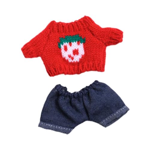 Colcolo Puppenkleidung aus Plüsch für 15–17 cm große Puppen, süß, Pullover und Jeans, stylisch, Kleidung für Kuscheltiere, Puppenkleidung, bequem, Rot von Colcolo