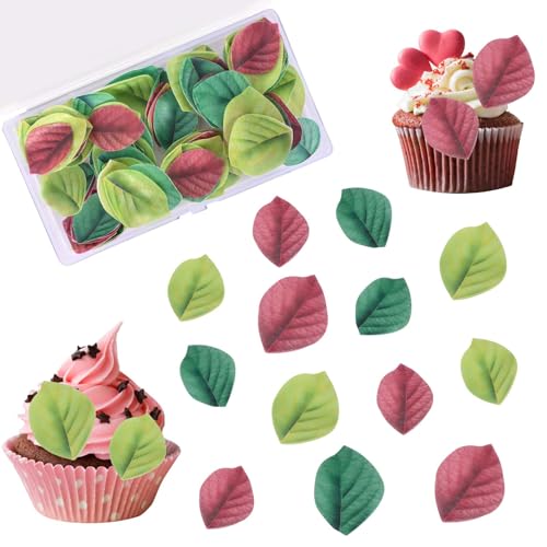 100 Pcs Essbare Cupcake Topper, Kuchen Dekoration,Essbare Grüne Blätter für Torte,Dschungel Tortendeko,Grüne Blätter aus Klebreis-Oblatenpapier, Cupcake Topper für Geburtstag Hochzeit (Bunt) von Colexy