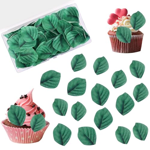 100 Pcs Essbare Cupcake Topper, Kuchen Dekoration,Essbare Grüne Blätter für Torte,Dschungel Tortendeko,Grüne Blätter aus Klebreis-Oblatenpapier, Cupcake Topper für Geburtstag Hochzeit (Grün) von Colexy