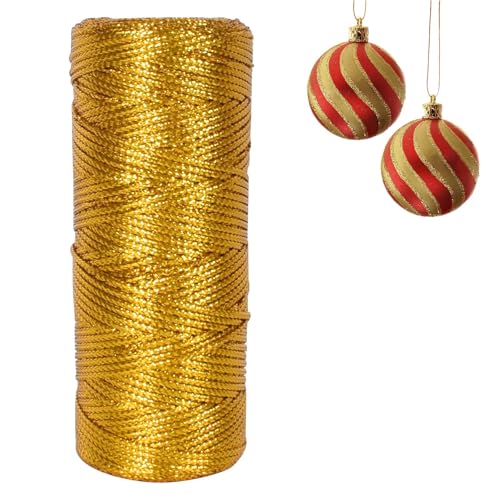 100m Gold Metallic Kordel 1 Rolle Goldschnur Zum Basteln, Goldene Schnur Kordel, 1.5mm Breit, Unelastisch, Polyester Schnur Gold, DIY Bastelschnur, Zum Basteln, Hochzeitsdekoration Oder Verpacken von Colexy