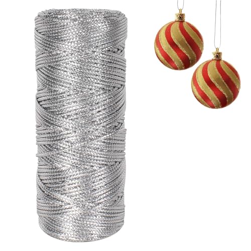 100m Silber Metallic Kordel 1 Rolle Schnur Silber, Silberne Kordel, DIY Bastelschnur, 1.5mm Breit, Unelastisch, Polyester Schnur Silber, Zum Basteln, Hochzeitsdekoration Oder Verpacken von Colexy