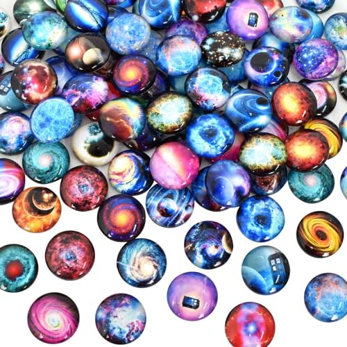 14mm Glassteine Tiefer Sternenhimmel, 100 Stück Glas-Cabochons, Glassteine Gemischte Farbe Bunt Steine, Glascabochons, Vierblättriges für DIY Handwerkliche, Ohrringe, Anhänger, Schmuckherstellung (03) von Colexy