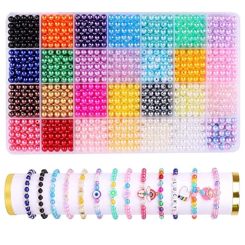 1700 Stück Runde Bunte Perlen zum Basteln, 28 Farben 6mm Perlen zum Auffädeln Basteln Perlen, Armbänder Selber Machen Bastelperlen Lose Perlen für Schmuckherstellung DIY Armband Halskette Handwerk (A) von Colexy