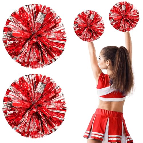 2 Stück Leichte Cheerleader Pompons,Metal Foil Cheerleading Pom Poms,Sportkader Cheerleader Pompons für Mädchen, für Sportwettbewerb Tanzen Cheers Erwachsene Kinder,Sportspiel Teamgeist,Rot von Colexy