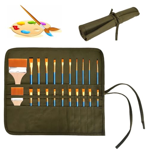 22 Slots Pinseltasche Künstler Aquarell, Pinselmappe Aquarell Leer, Makeup Pinsel Tasche Rolle, Stifteetui Rolle, Leinwand Stifterolle Pinsel Etui Case, Für Stifte Aquarellstift Gouachestift (Grün) von Colexy